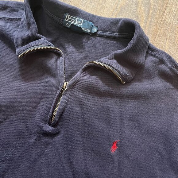 Vintage Polo Ralph Lauren Navy Blue Quarter Zip Pullover Sweater Mens Size XL - Picture 4 of 9